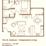 Independent living apartment floor-plan for Oak Grove Inn.