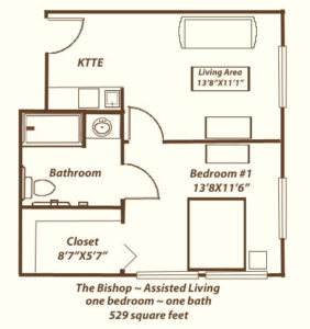 The Bishop- a one bedroom assisted living apartment in Montgomery, AL.