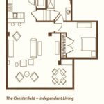 One bedroom one bath independent living apartment floor plan for Oak Grove Inn.