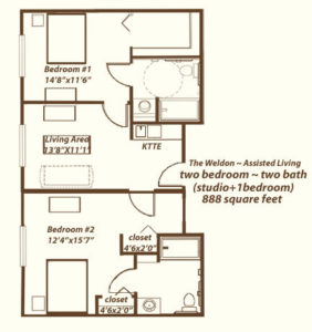 The Weldon floor-plan for assisted living at Oak Grove Inn.